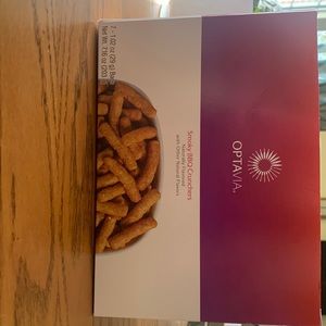 New box of Optavia Smoky BBQ Crunchers. 7 bags